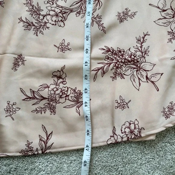 Women's Pink Floral Satin Lace Trim Midi Slip Dress Large Feminine Romantic - Picture 7 of 11